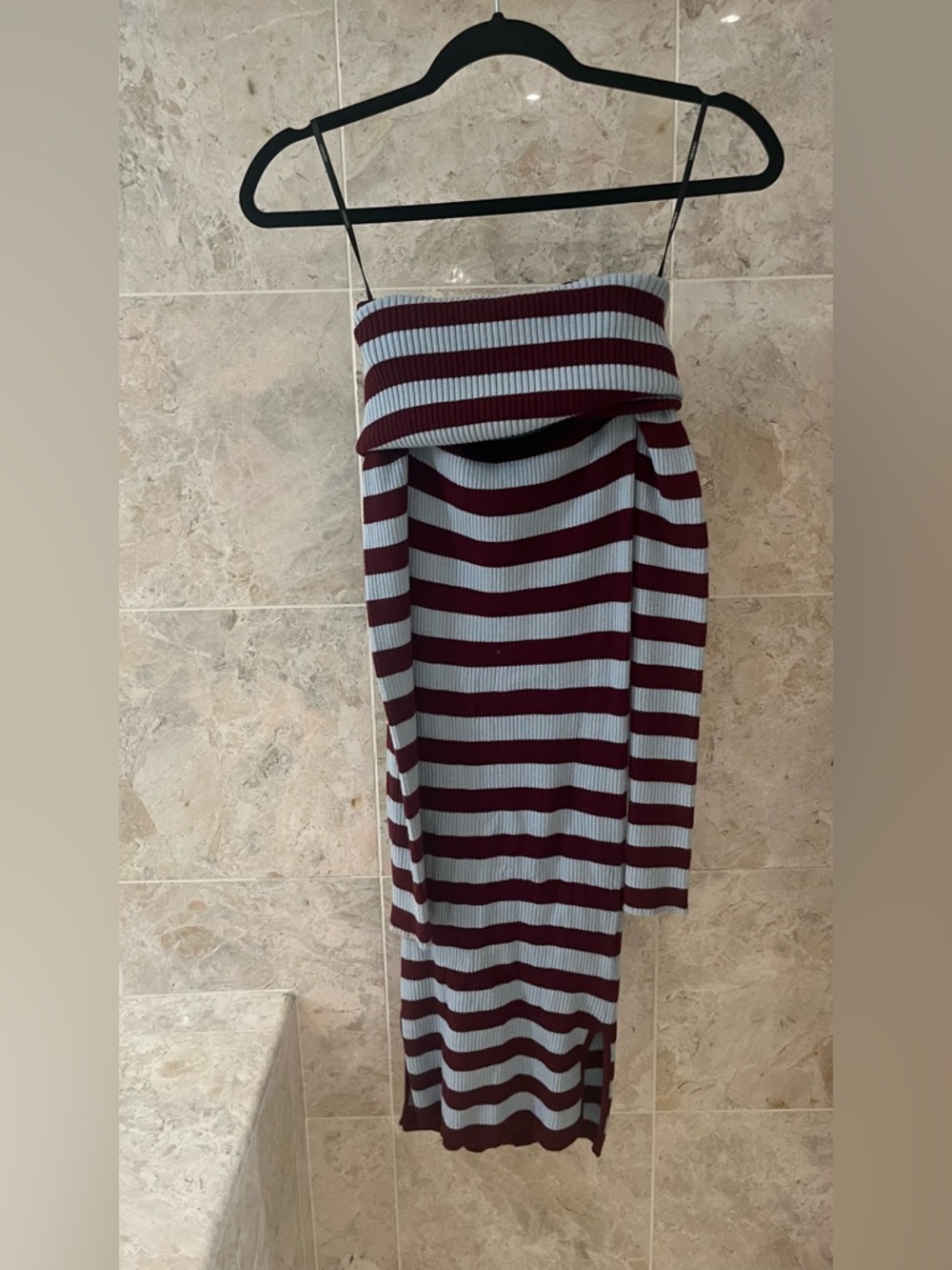 Forever 21 Burgundy and Light Blue Striped Ribbed Midi Dress